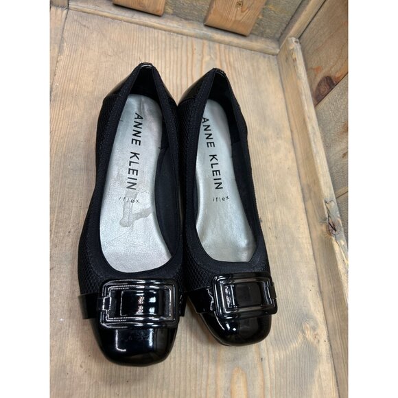 Anne Klein Iflex Black Ballet Flats With Buckle Accent 8M Slip On - Picture 3 of 7